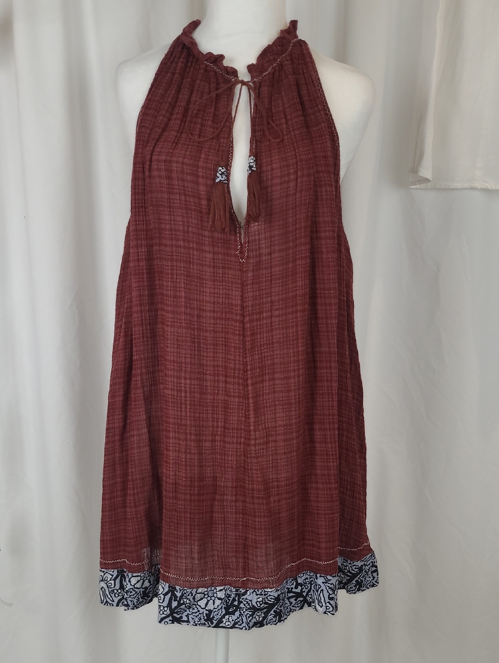 Free People Stargazer Plaid Halter Tunic Mini Dress Burgundy Size Small S
